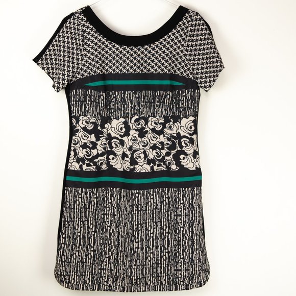 Plenty By Tracy Reese Faille Dress Francesca Mini Shift Black White Green Size 8 - Picture 2 of 7